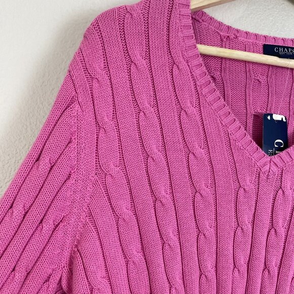 NEW Chaps Womens XL Pink Cable Knit Sweater V Neck Long Sleeve Knit Top - Picture 13 of 13